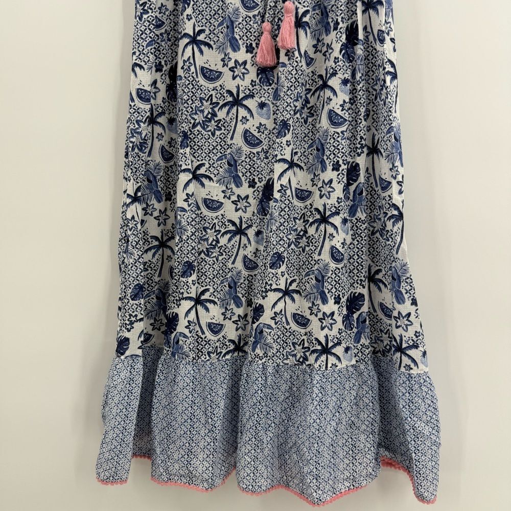 FatFace Girl's Tropical Print Cotton Midi Dress in Blue/White | Size 12/13 - Picture 3 of 5